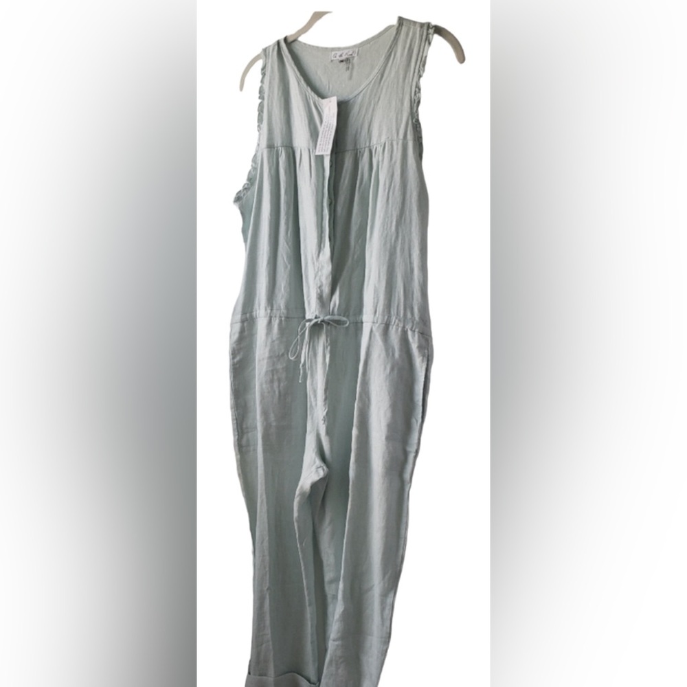 One the road romper 💯% linen light mint green in color SIZE L , NWOT . - Picture 3 of 3